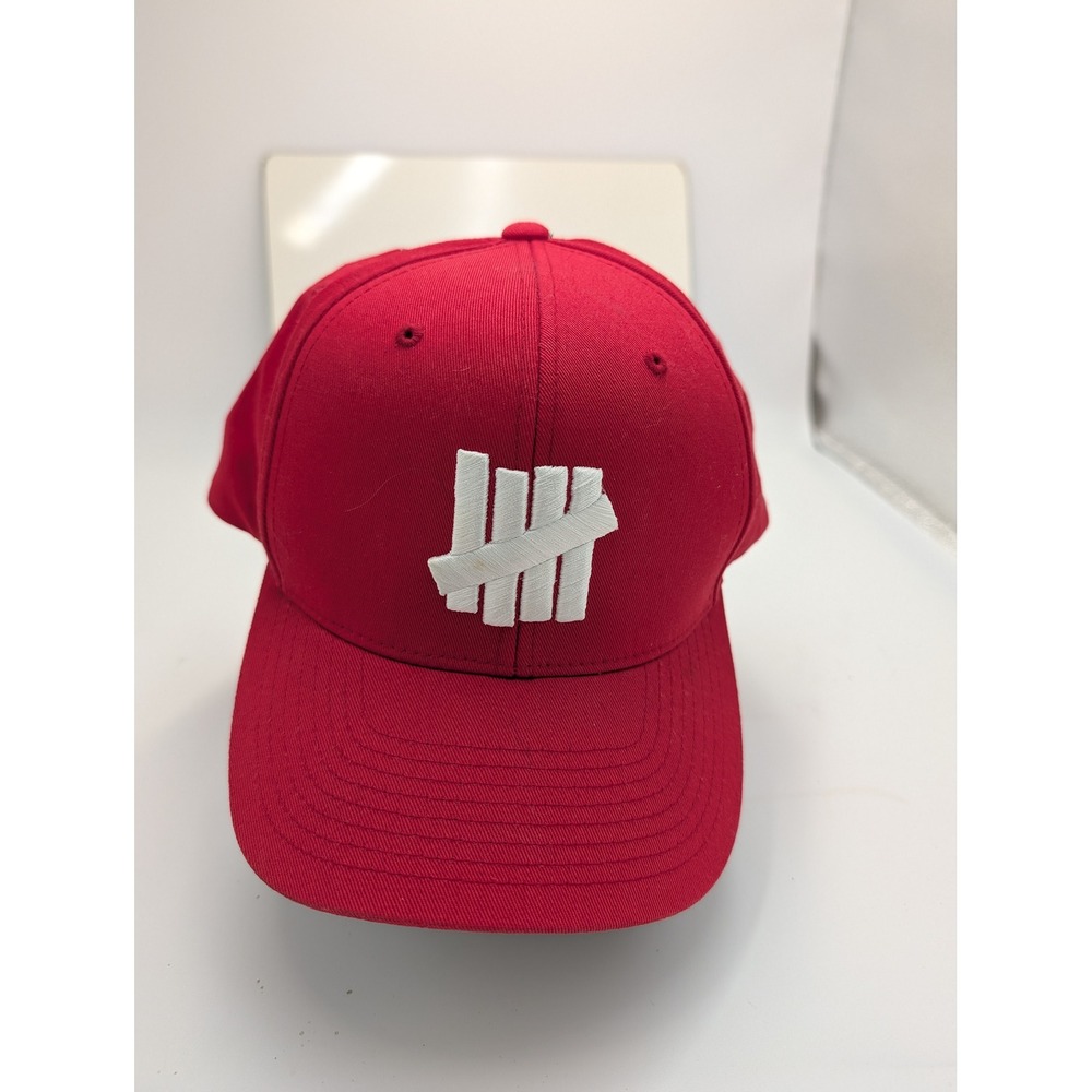 Undefeated 5 Strike Logo Snapback Hat Mens Red White Embroidered Cap OSFM